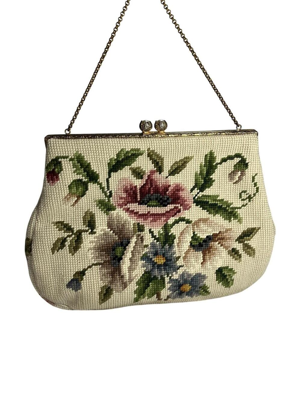 Vintage Christine Custom Bags Top Handle Bag Womens Medium White Floral Tapestry